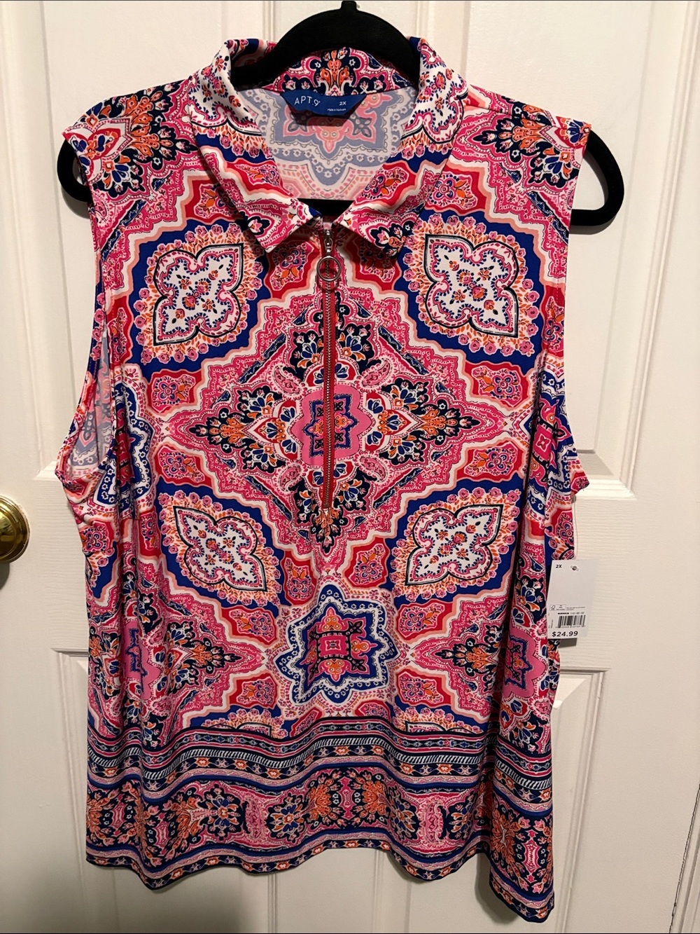 Apt. 9 Pink Paisley-Print Sleeveless Zip Polo Tank
